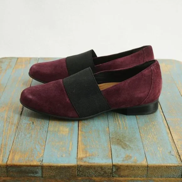 Clarks Unstructured Womens Un Blush Loafers Size 5 M Burgundy Red Black Suede - Picture 5 of 11